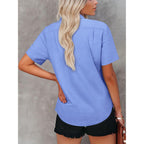 Womens Button Down Shirts Short Sleeve Summer Oxford V Neck Collared Button Up Casual Blouses Tops With Pocket