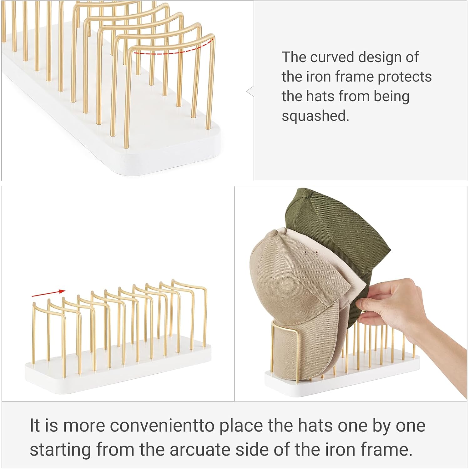 Mkono Hat Organizer For Baseball Caps, Hat Holder For 10 Baseball Caps, Tabletop Hat Rack Stand Storage Display Cap Organizer For Desk Closet Shelf Dresser White