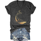 Women's T-Shirts V-Neck Summer Graphic Tee Vintage Boho Flowers Short Sleeve T Shirt Tops E-dark Gray2