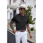 Coofandy Mens Knit Polo Shirts Short Sleeve Ribbed Textured Polo Shirt Lightweight Casual Golf Shirts Collared T Shirt