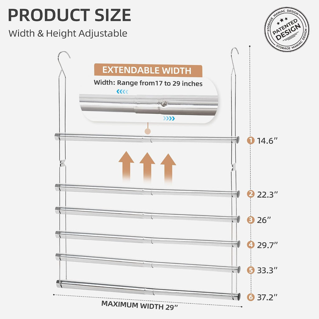Storage Maniac Hanging Closet Rod, Adjustable Width And Height Closet Hanging Organizer, Space-Saving Clothes Hanging Bar, Closet Extender Hanging Rod Double Closet Hanging Rod, 2 Pack Chrome