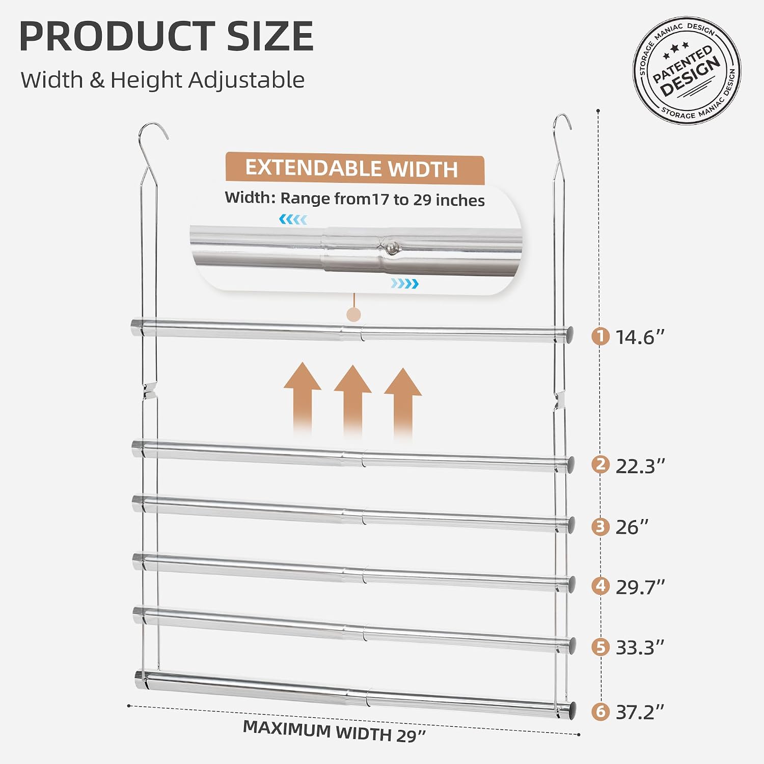 Storage Maniac Hanging Closet Rod, Adjustable Width And Height Closet Hanging Organizer, Space-Saving Clothes Hanging Bar, Closet Extender Hanging Rod Double Closet Hanging Rod, 2 Pack Chrome