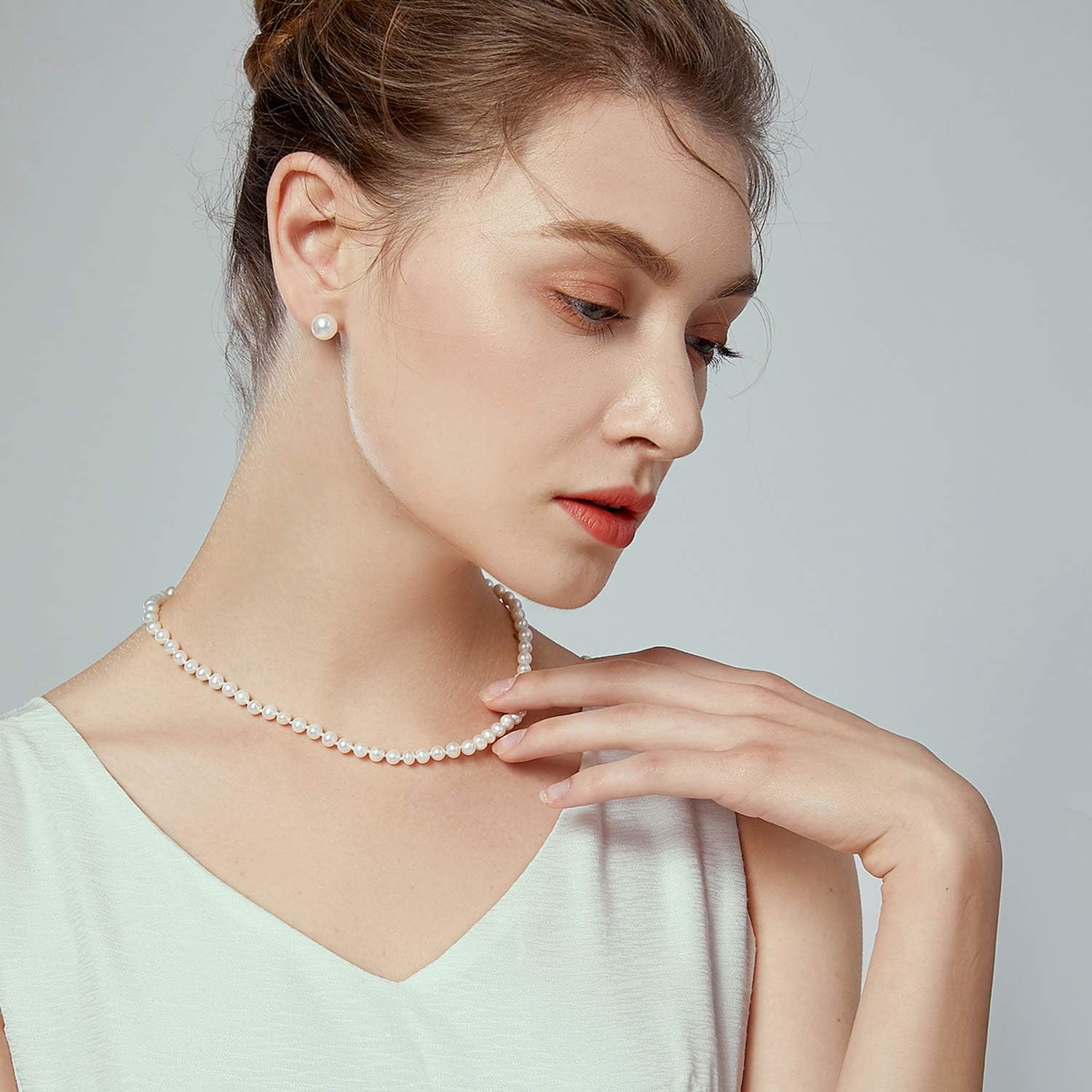 White Freshwater Cultured Pearl Necklace for Women in 18 Inch Princess Length