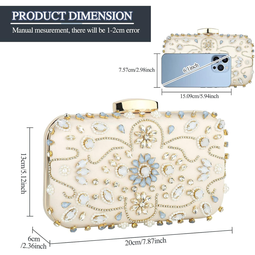 Womens Crystal Beaded Evening Bag Wedding Clutch Purse