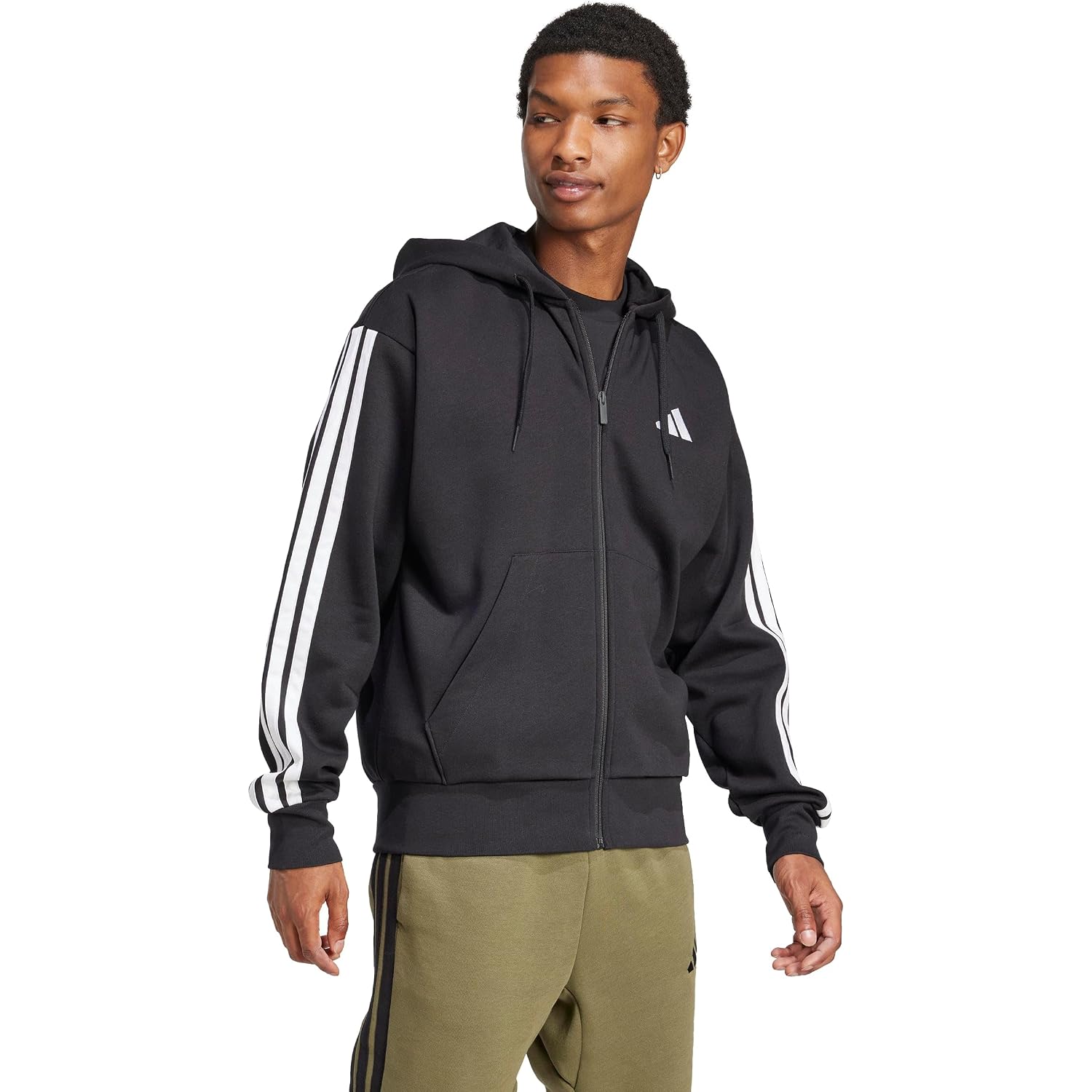 Adidas Men'S Essentials 3-Stripes Fleece Full-Zip Hooded Track Top