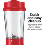 Hamilton Beach Portable Blender For Shakes And Smoothies, 14 Oz Bpa Free Travel Cup & Lid, Durable Stainless Steel Blades, Personal Smoothie Blender, Red (51101Rv)