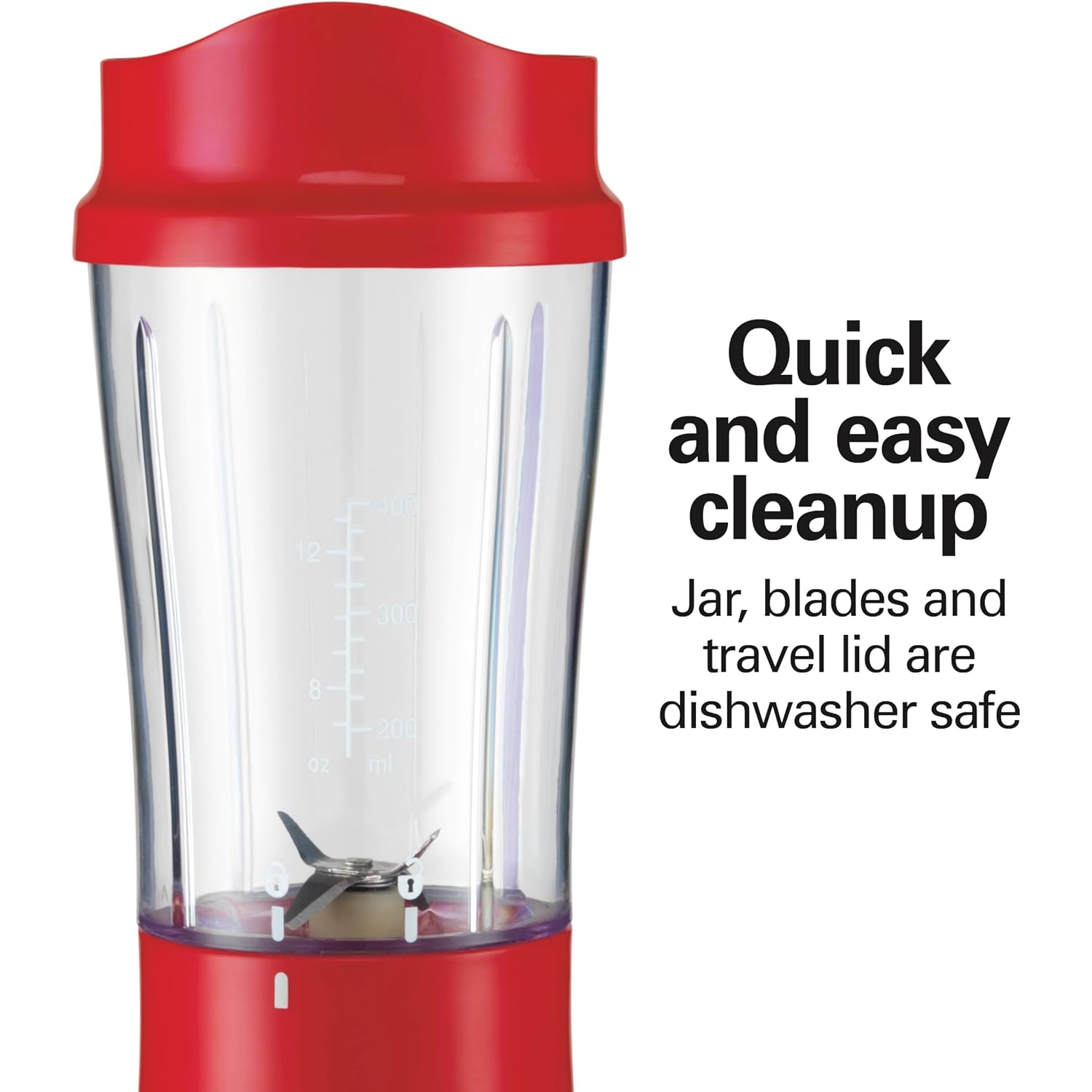 Hamilton Beach Portable Blender For Shakes And Smoothies, 14 Oz Bpa Free Travel Cup & Lid, Durable Stainless Steel Blades, Personal Smoothie Blender, Red (51101Rv)