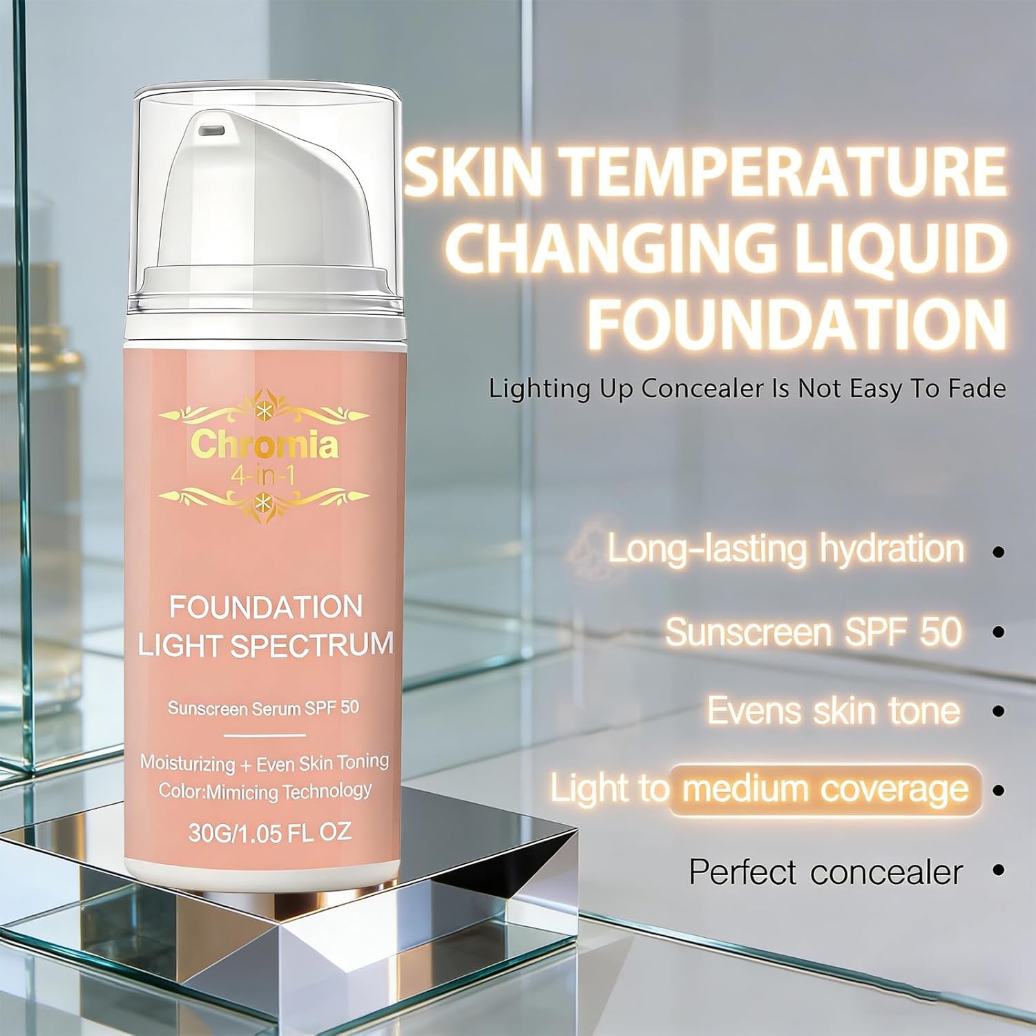Adaptive Foundation - Color-Changing Liquid Makeup with SPF 50 & Hydrating Concealer - Long-Lasting, Water-Resistant, Natural Demi-Matte Finish - 1.05 fl oz