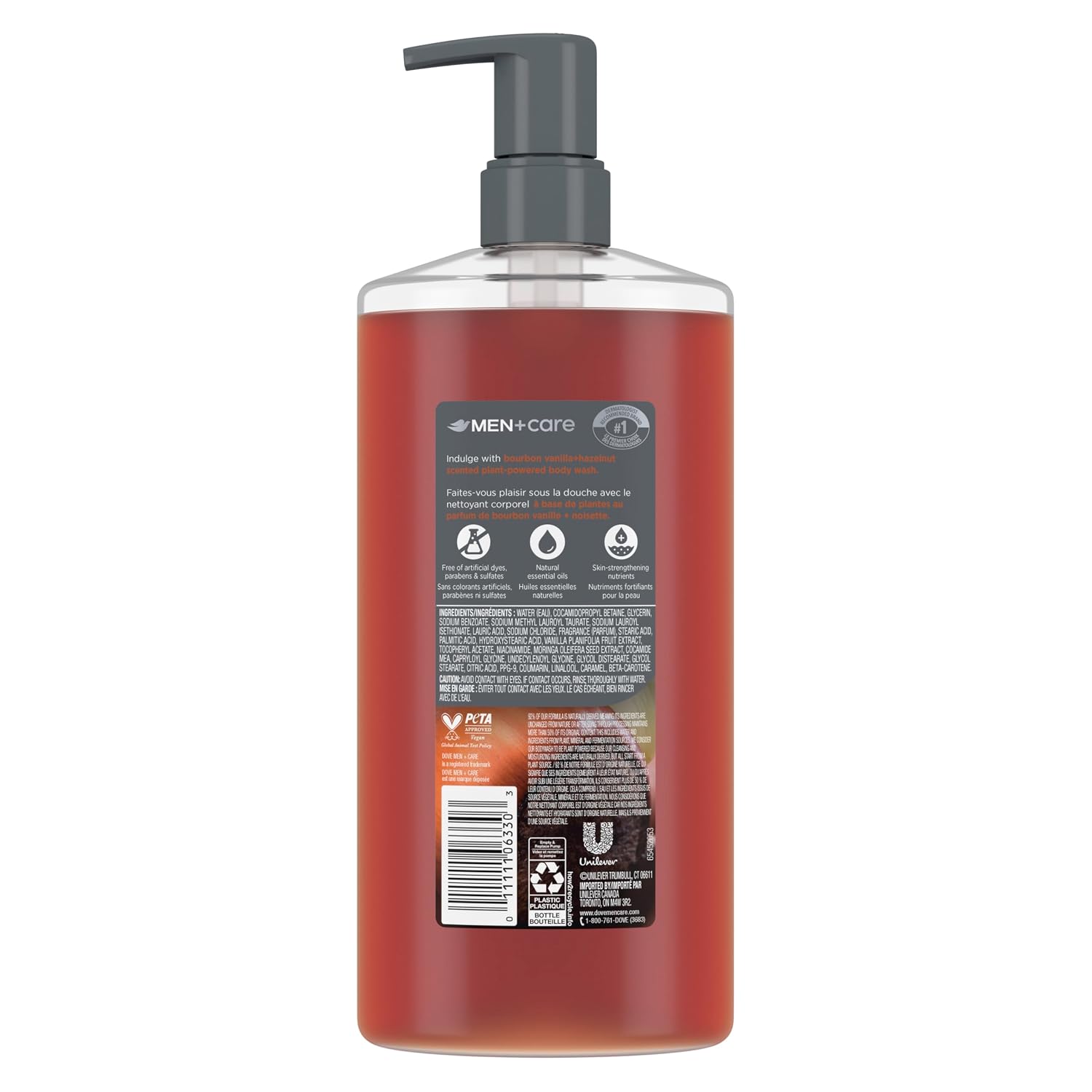Dove Men Bourbon Vanilla + Hazelnut Moisturizing Body Wash | #1 Dermatologist Body Wash For Men, Sulfate Free, Paraben Free, & Dye Free | 26Oz