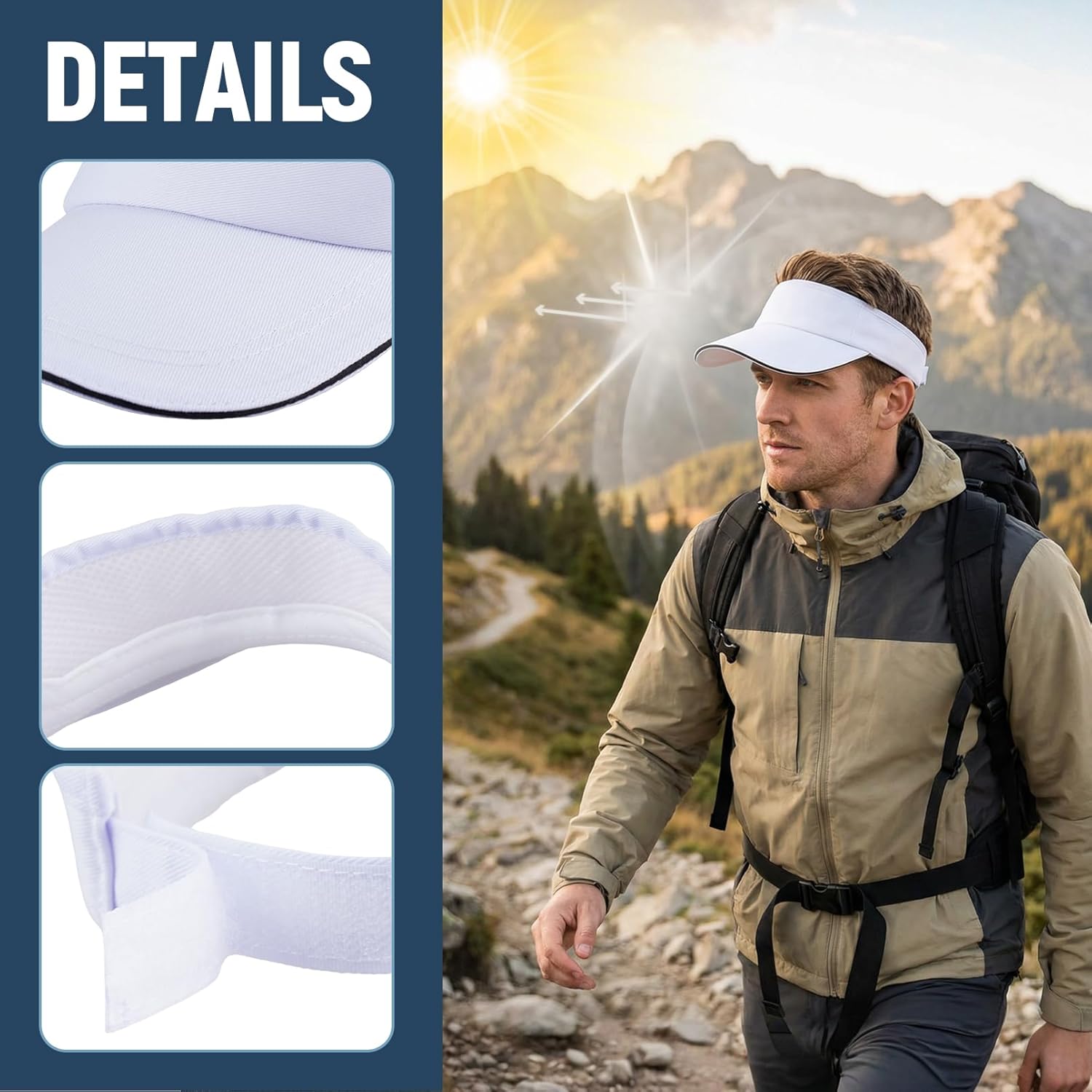 Sun Visor Hats for Women UV Protection, Adjustable Sports Visor for Running Golf Tennis Softball White