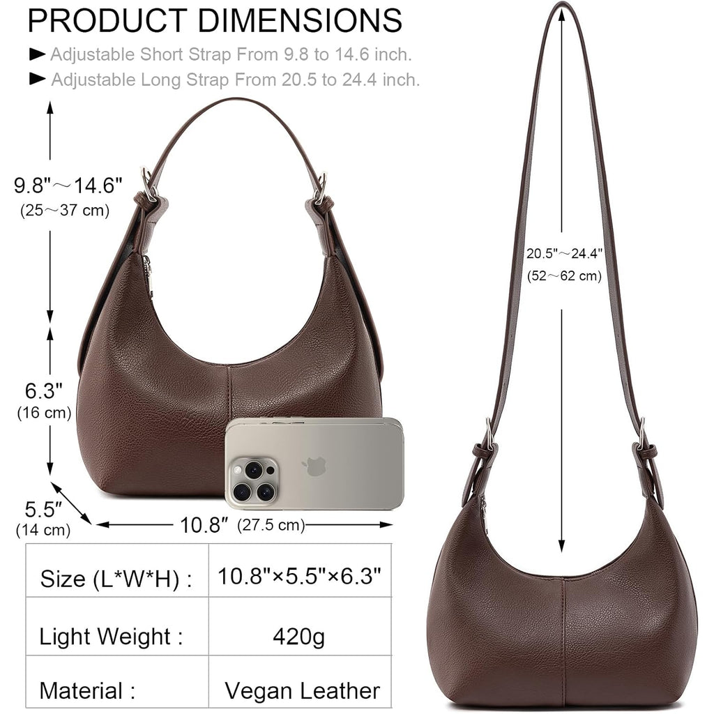Hobo Bags For Women Soft Vegan Leather Crescent Shoulder Handbag Slouchy Tote Crossbody Purses