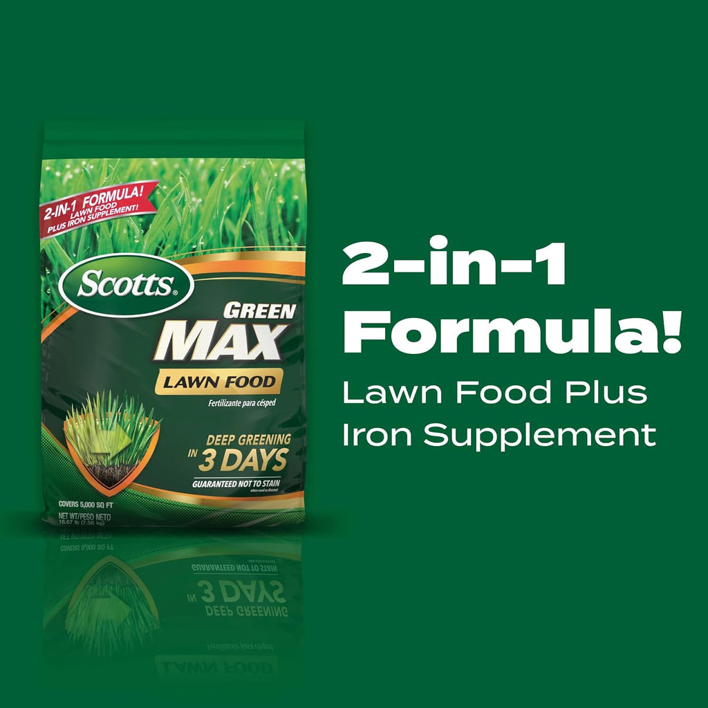 Scotts Green Max Lawn Food, 16.67 Lbs. | Lawn Fertilizer For Grass Plus Iron Supplement, Grass Fertilizer, Covers 5,000 Sq. Ft.