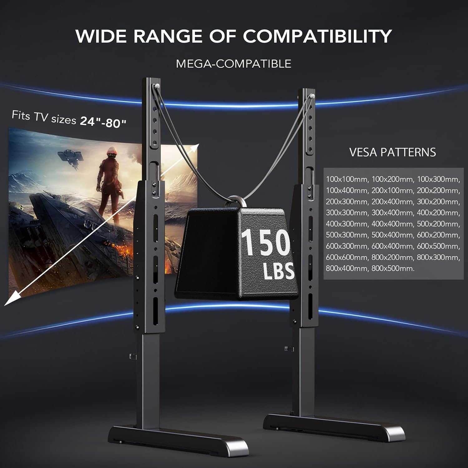 Universal Tv Stand, Table Top Tv Stand Base Wobble Replacement For Most 24 To 80 Inch Lcd Led Tvs, 7 Height Adjustable Tv Legs Hold Up To 150Lbs, Max Vesa 800X500Mm, Black Ax10Tb02