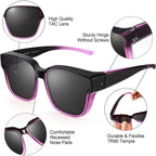 Polarized Sunglasses Fit Over Glasses for Women, UV400 Protection Trendy Square Womens Mens Shades Sun Glasses A04 Gradient Purple Frame/Grey Lens