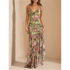 Floerns Women'S Floral Cowl Neck Halter Dress Sleeveless Split Ruffle Vacation Maxi Dresses