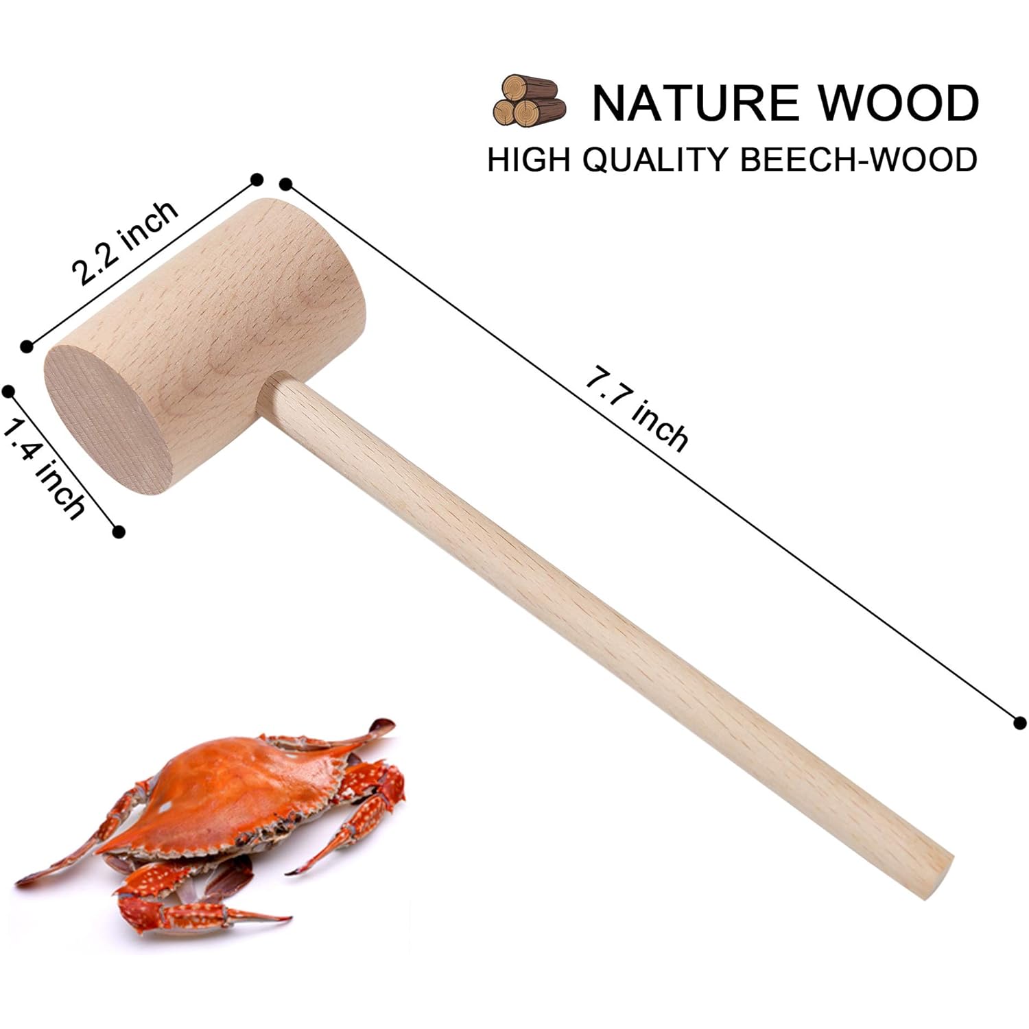 4Pcs Wooden Hammers, Natural Hardwood Crab Lobster Seafood Mallets