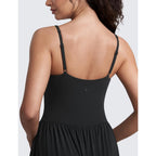 Crz Yoga Square Neck Maxi Dress For Women - Flowy Sleeveless Padded Travel Casual Outfits With Side Pockets