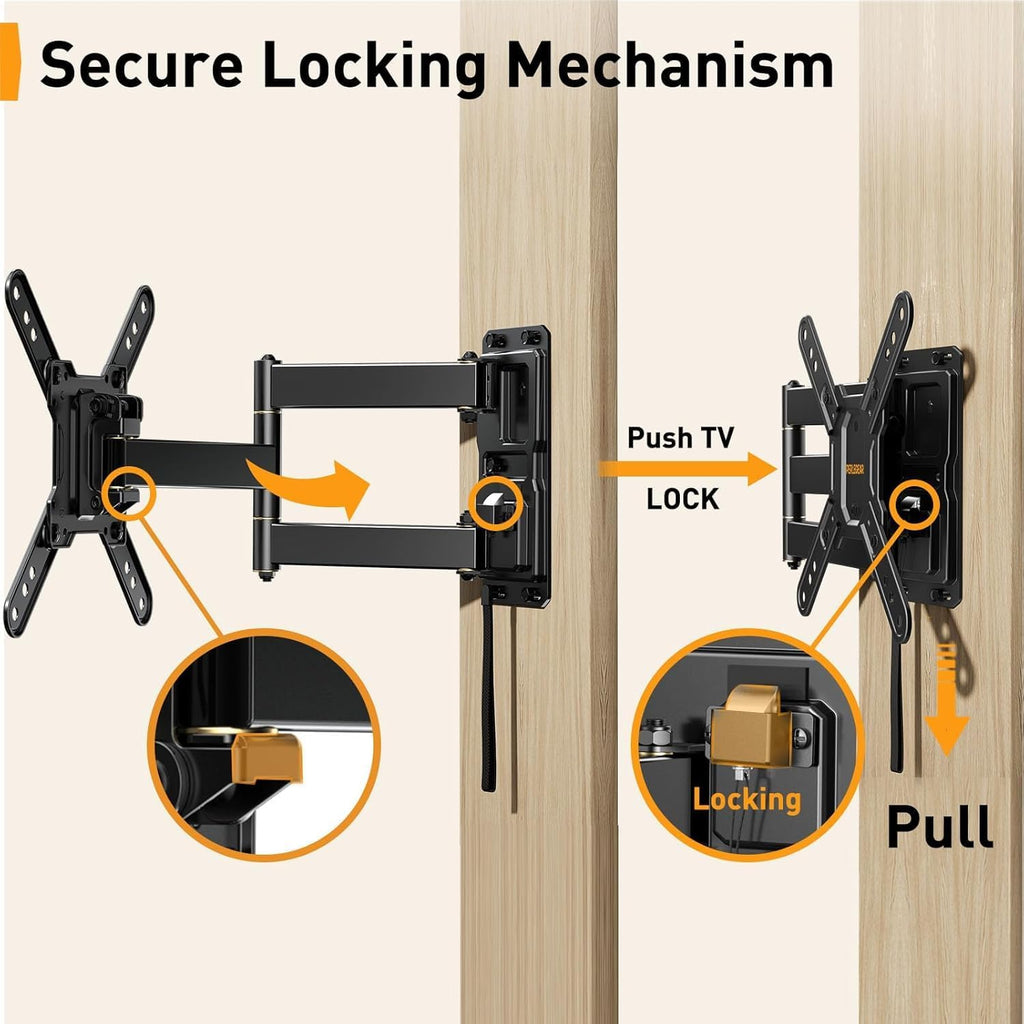 Perlegear Lockable Rv Tv Mount For 13–43 Inch Tvs Up To 44 Lbs, Full Motion Rv Tv Wall Mount With Swivel, Tilt, Pull Cord Lock, Rv Tv Mount For Camper, Rv, Motorhome, Max Vesa 200X200Mm, Pglrvf2
