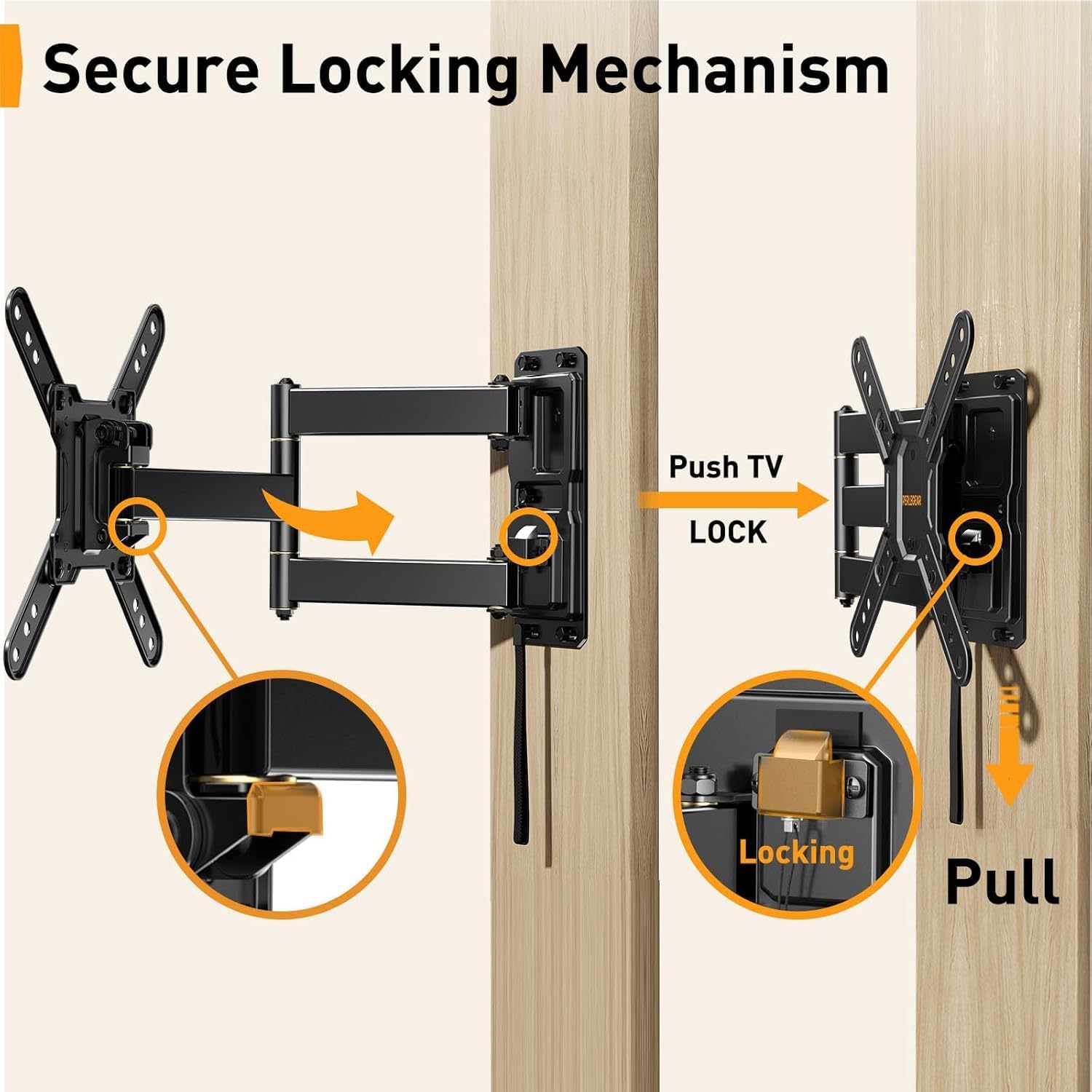 Perlegear Lockable Rv Tv Mount For 13–43 Inch Tvs Up To 44 Lbs, Full Motion Rv Tv Wall Mount With Swivel, Tilt, Pull Cord Lock, Rv Tv Mount For Camper, Rv, Motorhome, Max Vesa 200X200Mm, Pglrvf2