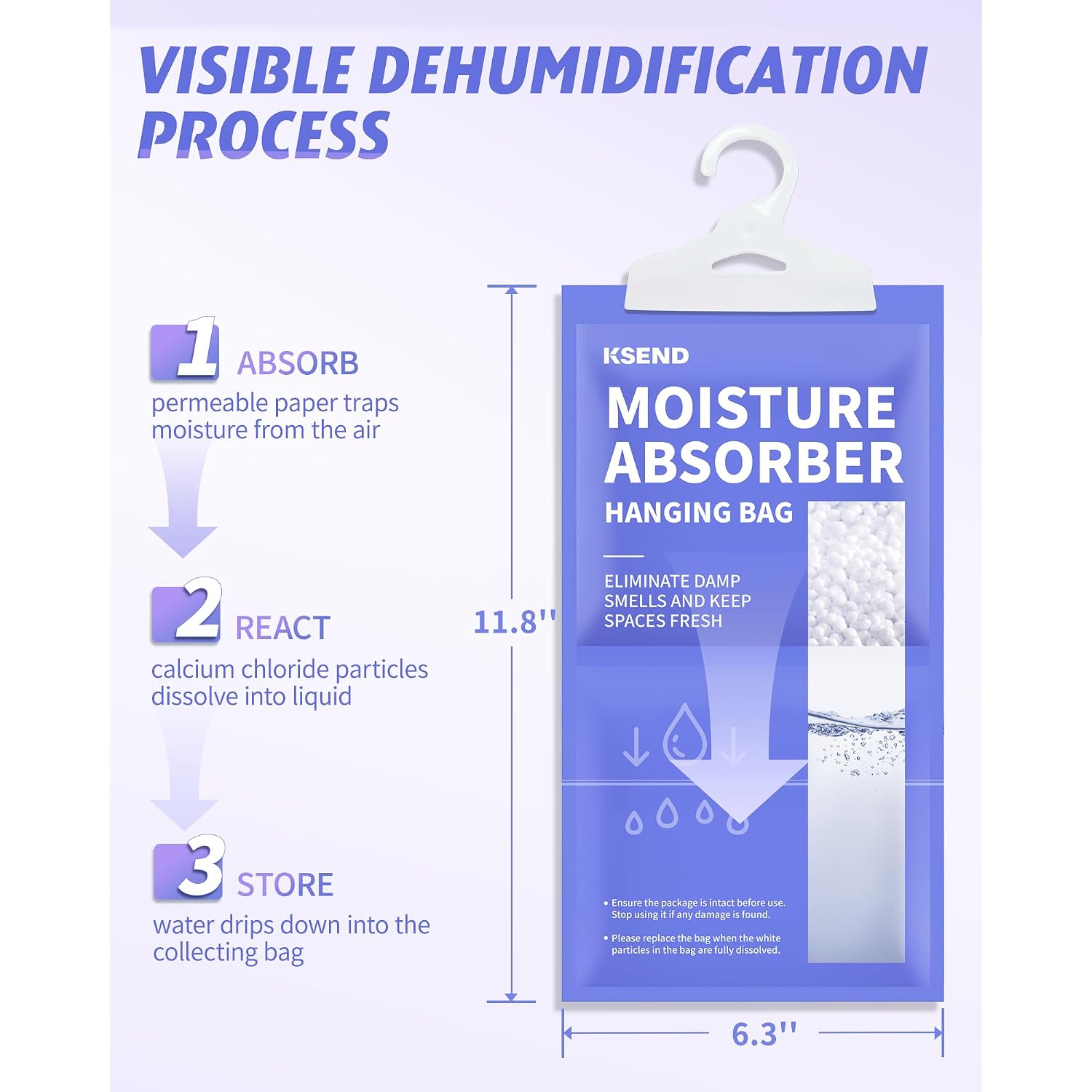 Moisture Absorbers 10 Pack, 9.8 Oz Compact Dehumidifier Bags & Packs, Moisture Hanging Bag, Humidity Absorbers, Closet Deodorizer Against Musty Odors, 11.8'' X 6.3''