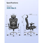 Sihoo M57 Ergonomic Mesh Office Chair, High Back Home Desk Chair With 3D Armrests, Lumbar Support And Adjustable Headrest, Comfortable Computer Chair, Big & Tall Office Chair Hold 330 Lbs-Black
