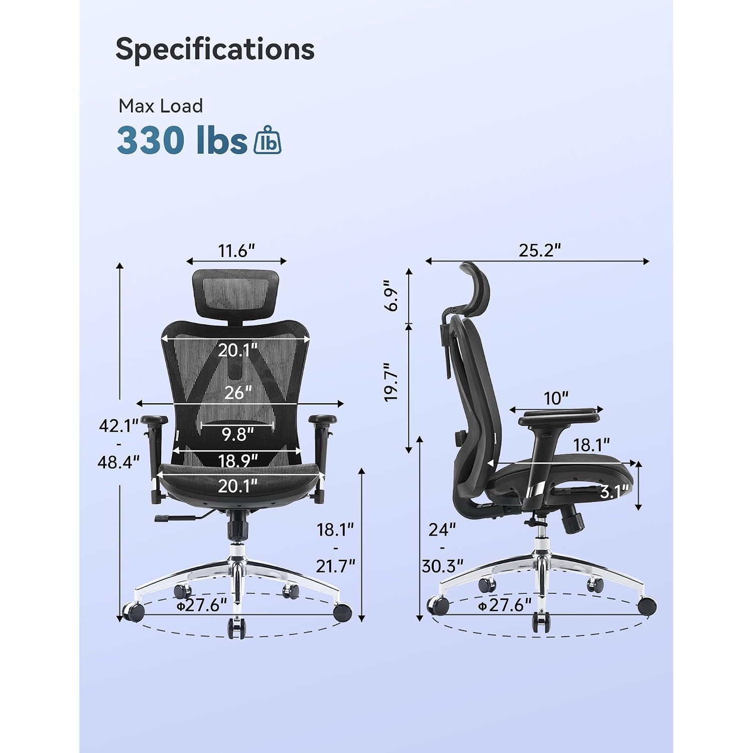 Sihoo M57 Ergonomic Mesh Office Chair, High Back Home Desk Chair With 3D Armrests, Lumbar Support And Adjustable Headrest, Comfortable Computer Chair, Big & Tall Office Chair Hold 330 Lbs-Black