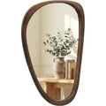 Solid Wood 30"X20" Dark Walnut Organic Irregular Wall Mirror Decor | Rich Grain And Asymmetrical Shape Add Mcm Warmth To Entryways, Hallway Walls, Powder Rooms, Console Tables, Small Spaces