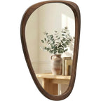 Solid Wood 30"X20" Dark Walnut Organic Irregular Wall Mirror Decor | Rich Grain And Asymmetrical Shape Add Mcm Warmth To Entryways, Hallway Walls, Powder Rooms, Console Tables, Small Spaces