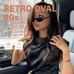Retro Oval Sunglasses for Women 90s Design Small Cat Eye Sun Glasses UV Protection Y2k Trendy Narrow Shades Black+leopard+brown