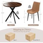 31.5" Round Dining Table And Chairs Set For 2, Small Dining Table Chairs Set Space-Saving, Small Dinette Sets For 2 For Kitchen Dining Room Apartment(Walnut Table + Brown Chairs)
