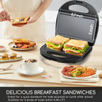 Aigostar Sandwich Maker With Non-Stick Deep Grid Surface For Egg, Ham, Steaks Compact Electric Grill Tostadora De Pan Black, Etl Certificated, Roy