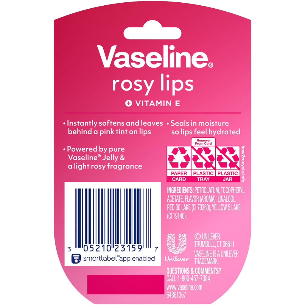 Vaseline Lip Therapy Rosy Lips 3-Pack – Moisturizing Lip Balm For Very Dry Lips In Mini Jars, 0.25 Oz.
