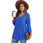OFEEFAN 3/4 Length Sleeve Womens Tops 2025 Blouses for Women Dressy Casual Fashion Clothing V Neck Babydoll Tops Fall Outfits