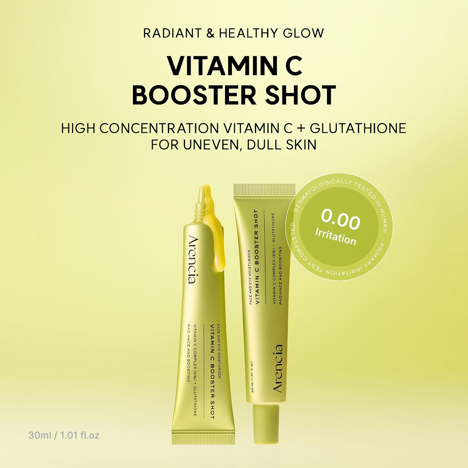 Arencia Vitamin C Booster Shot Serum With Glutathione, Niacinamide And Vitamin E For Dark Spot Care, Fine Lines & Wrinkles, Glass Skin, Korean Skincare 30Ml/1.01 Fl.Oz