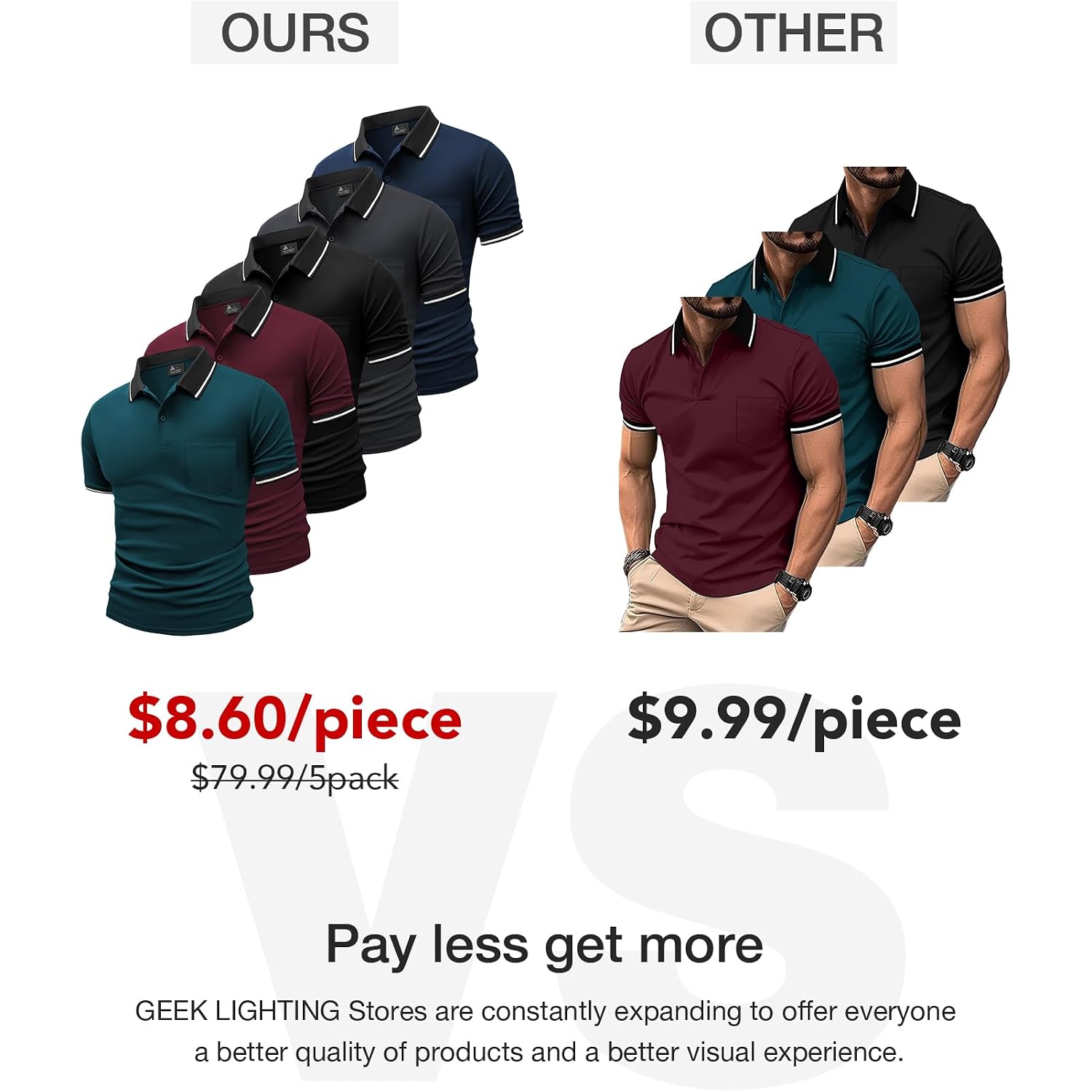 Geek Lighting Men'S Polo Shirts With Pocket 5 Pack