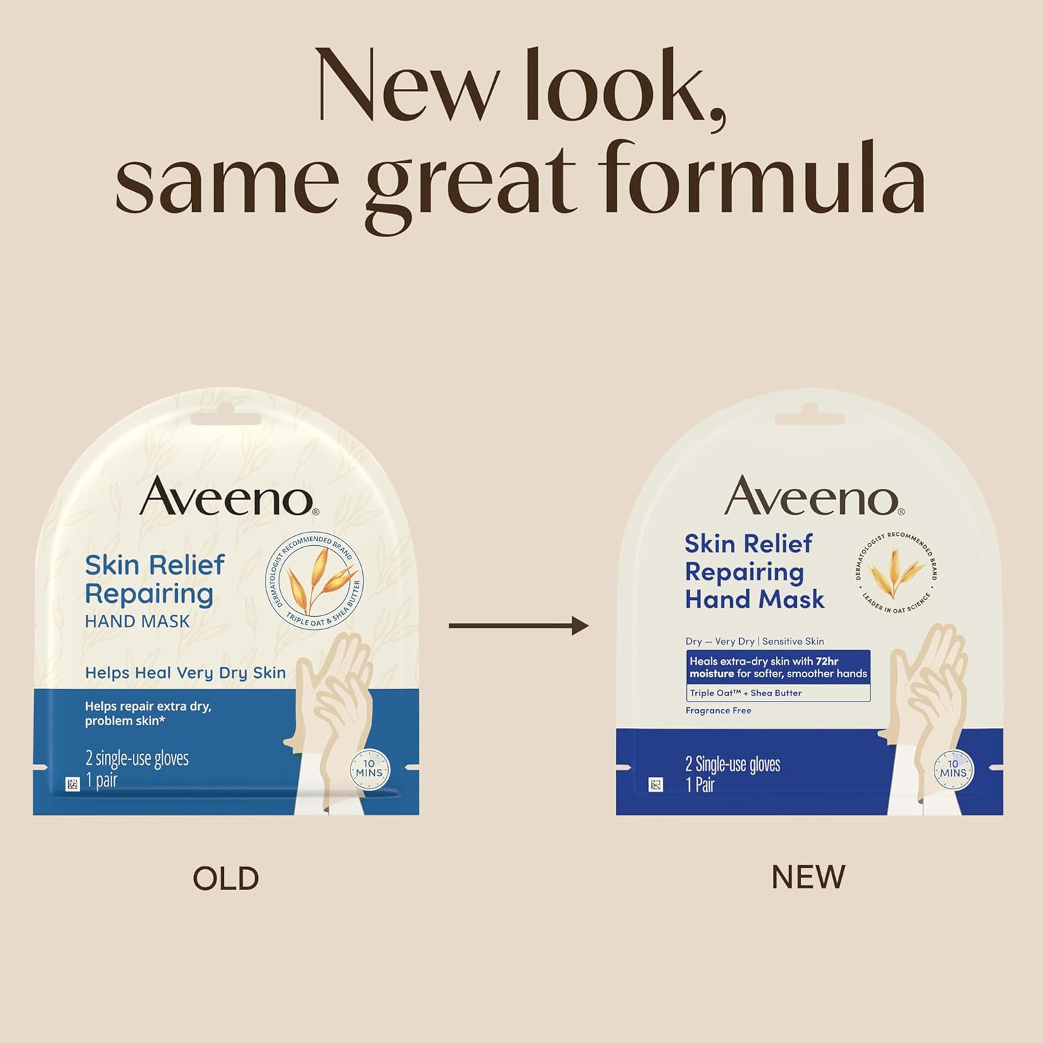 Aveeno Skin Relief Repairing Hand Mask, Moisturizing Gloves with Triple Oat & Shea Butter for Very Dry Skin, Hand Care for Sensitive Skin, Fragrance-Free, 1 Pair of Single-Use Gloves