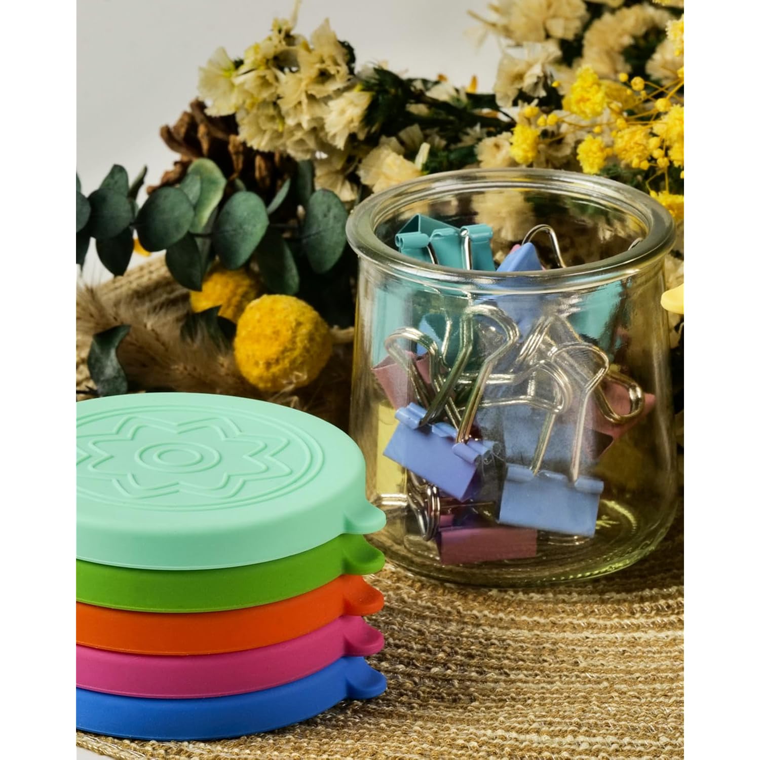 12 Pack Silicone Oui Yogurt Jar Lids with 12 Labels, Food-Grade Lids for 5Oz Oui Yogurt Jars, Reusable Silicone Canning Covers Perfect for Oui Yogurt Bottle(Jar not Includ)