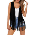 Dokotoo Womens Fringe Vest 70S Hippie Costume Sleeveless Cowgirl Western Outfits Faux Suede Tassel Leather Outerwear