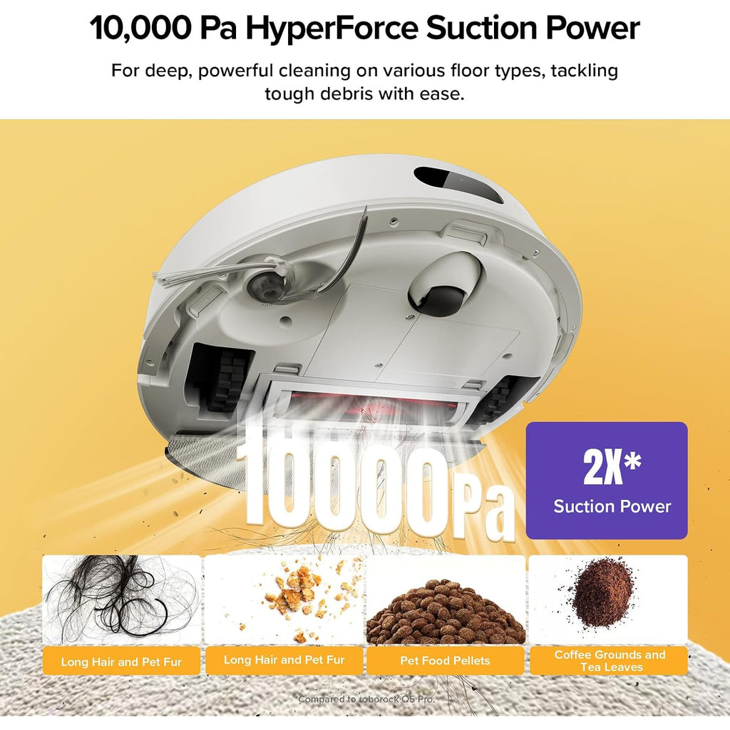 Roborock Q7 M5+ Robot Vacuum And Mop, Up To 7-9 Weeks Self-Empty, 10000Pa | Upgraded From Q5 Max+, Dual Anti-Tangle System For Pet Hair & Carpet, Precisense Lidar Navigation, App Control, White