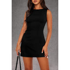 Wiholl Women'S Summer Sleeveless Boat Neck Mini Dress Slim Fit Party Club Bodycon Dresses
