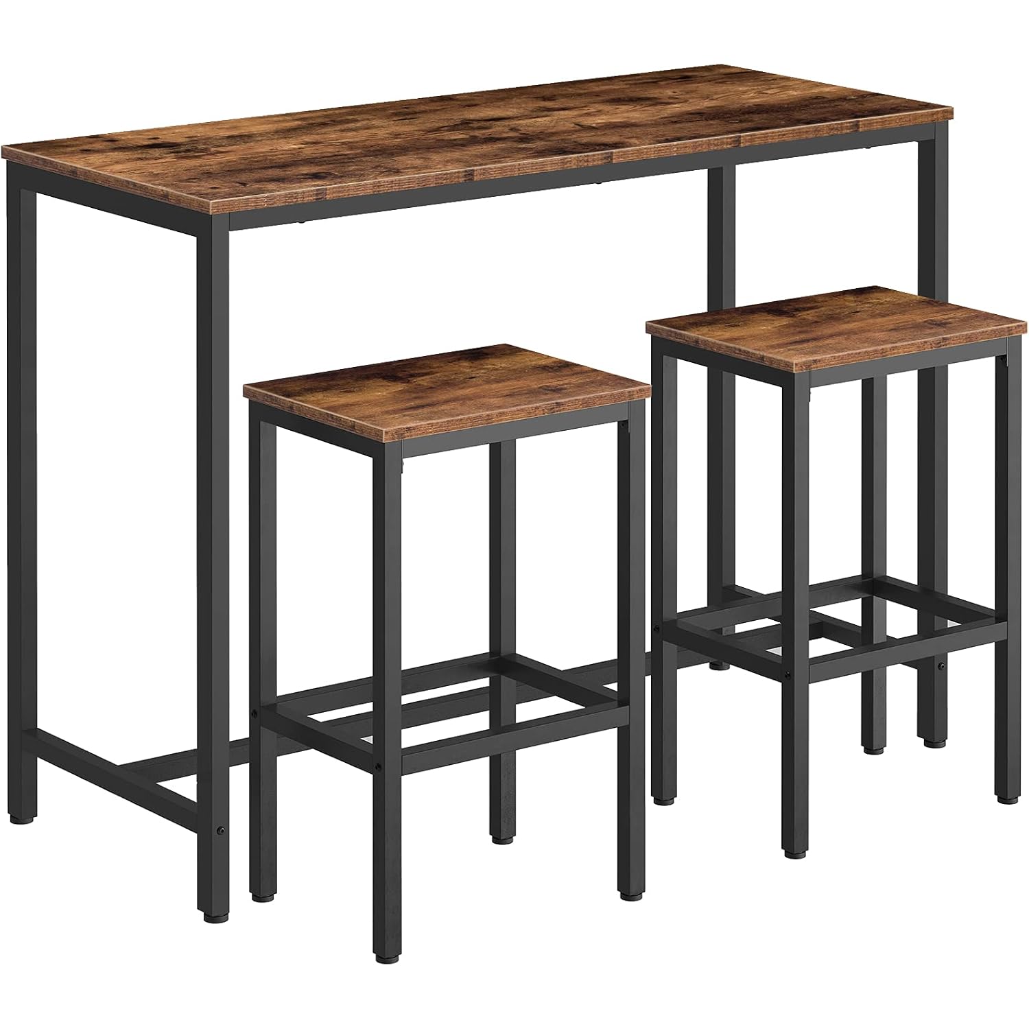 Hoobro Bar Table And Chairs Set, 47.2” Rectangular Pub Table With 2 Stools For Small Space, 3-Piece Breakfast Stools Set, Sturdy Metal Frame, Easy To Assemble, Rustic Brown Bf52Bt01