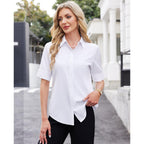 Gleeivy Women'S Short Sleeve Button Up Shirt Collared Fitted Wrinkle Free Blouse Stain Shield Professional Business Top