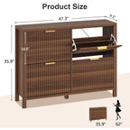 Shoe Cabinet Storage For Entryway, Fluted Shoe Cabinet With 4 Flip Drawers, Hidden Shoe Rack Freestanding Wooden Shoe Organizer With Legs For Hallway, Walnut