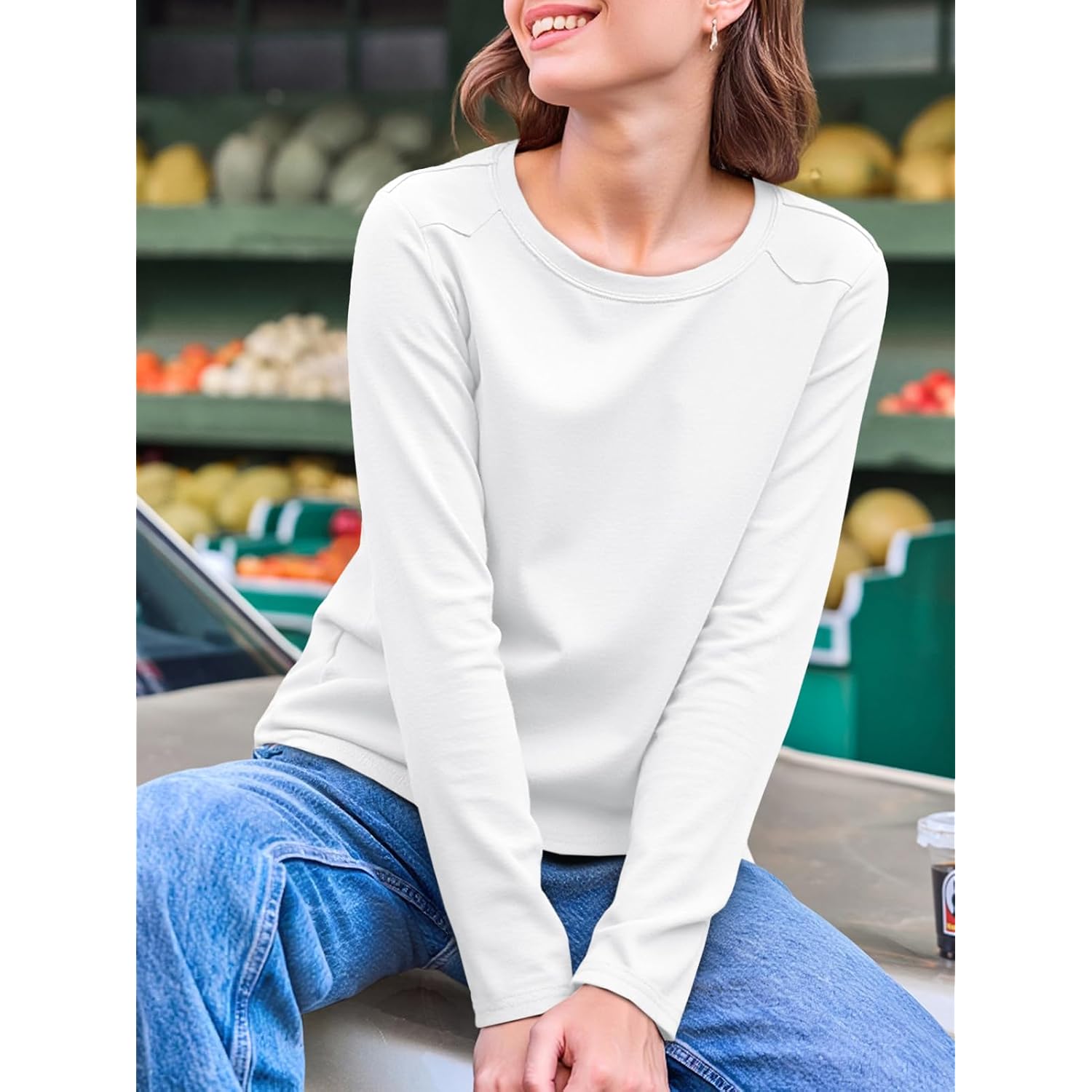 Cicy Bell Womens Long Sleeve Shirts Casual Loose Fit Crew Neck Seam Tunic Tops Fall Basic Tees