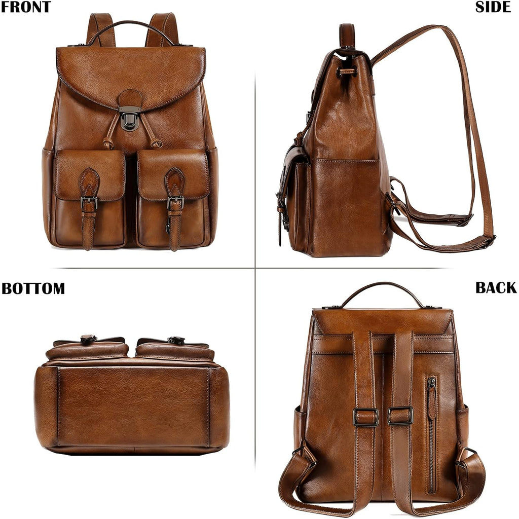 Women Vintage Genuine Leather Backpack Purse Fashion Rucksack Practical And Stylish Retro Daypack Bag (Brown)