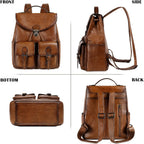 Women Vintage Genuine Leather Backpack Purse Fashion Rucksack Practical And Stylish Retro Daypack Bag (Brown)