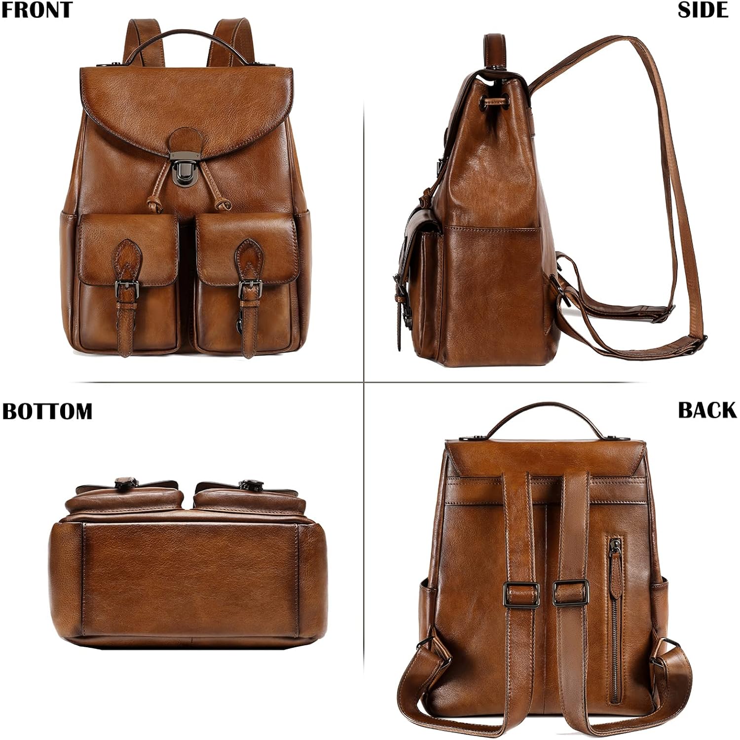 Women Vintage Genuine Leather Backpack Purse Fashion Rucksack Practical And Stylish Retro Daypack Bag (Brown)