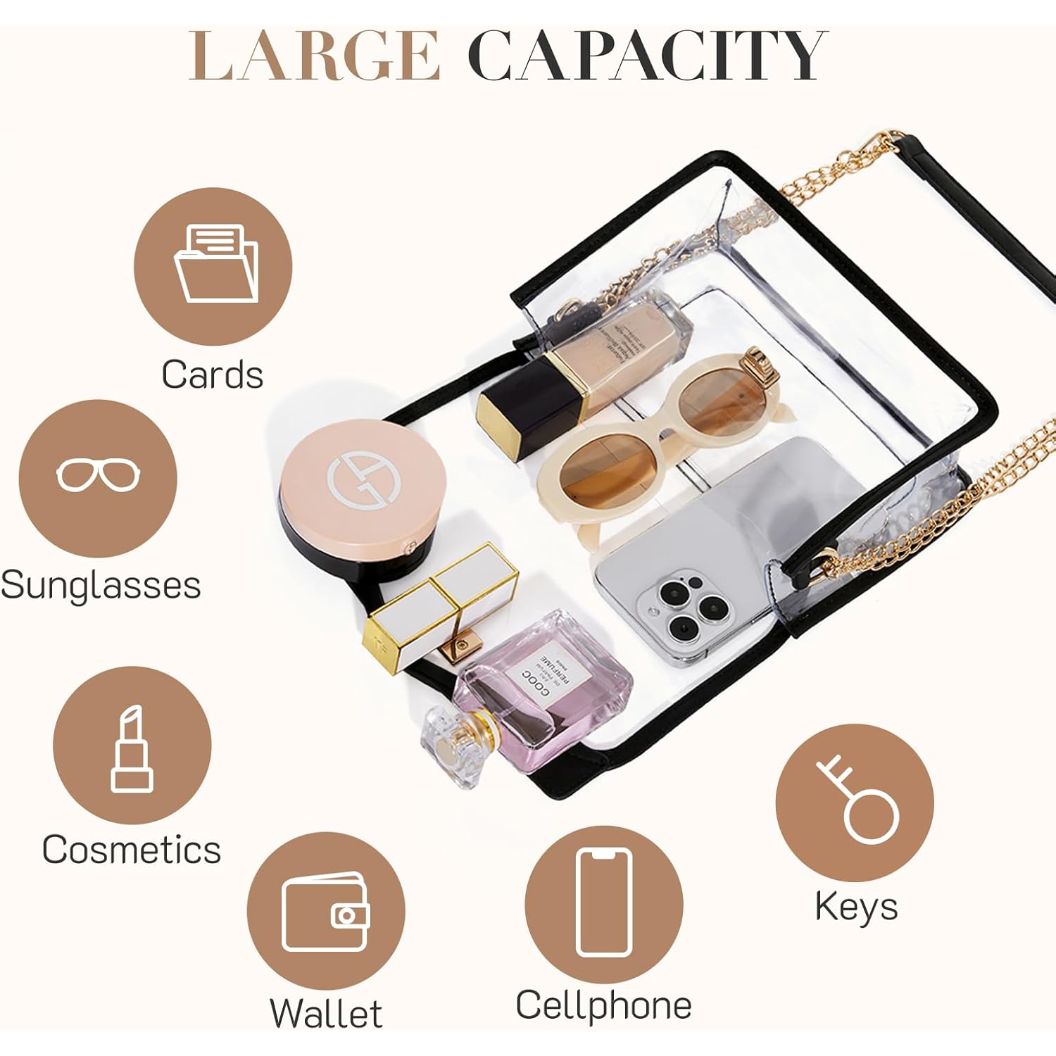 Missnine Clear Bag for Stadium Events Clear Crossbody Purse Stadium Approved Women Transparent Shoulder Bag for Concerts