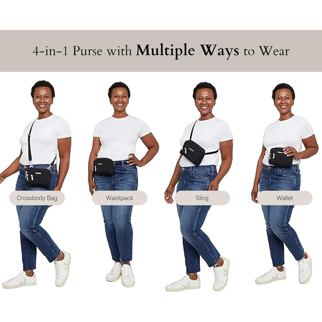 Baggallini Triple Zip Small Crossbody Bag For Women - Lightweight Convertible Fanny Pack Belt Bag