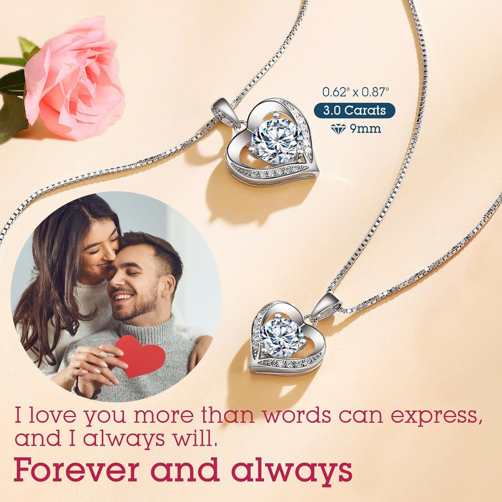 ONLYLIKE Heart Pendant Necklace Gifts for Wife, Engraved 'I LOVE YOU' Gift for Wife, 1-3 Carat Moissanite Necklace, Anniversary Eternity Jewelry Present for Wife, Birthday Gifts for Women